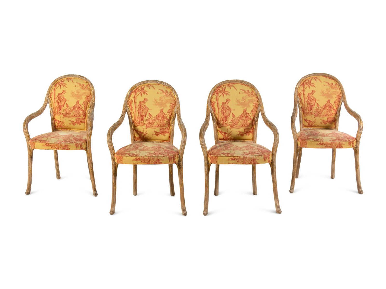 A Set of Four Continental Giltwood Armchairs: A Set of Four Continental Giltwood Armchairs 20th Century Height 36 x width 21 x depth 17 1/4 inches. Property from the Estate of an Elegant Lady, Texas Note: This lot is located in Chicago, Illinois.