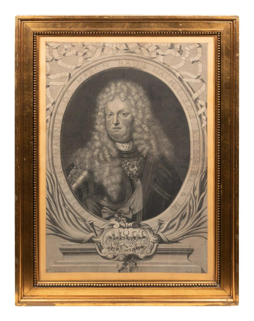 Philipp Kilian (German, 1628-1693): Philipp Kilian (German, 1628-1693) Fridericus Magnus D.C. March. Bad. & Hach. L.S.C.S. & E.D.R.B.L. & M. copper engraving after Johann Georg Wagner (German, 1642-1686) Sheet: 30 3/4 x 20 3/8 inches. N