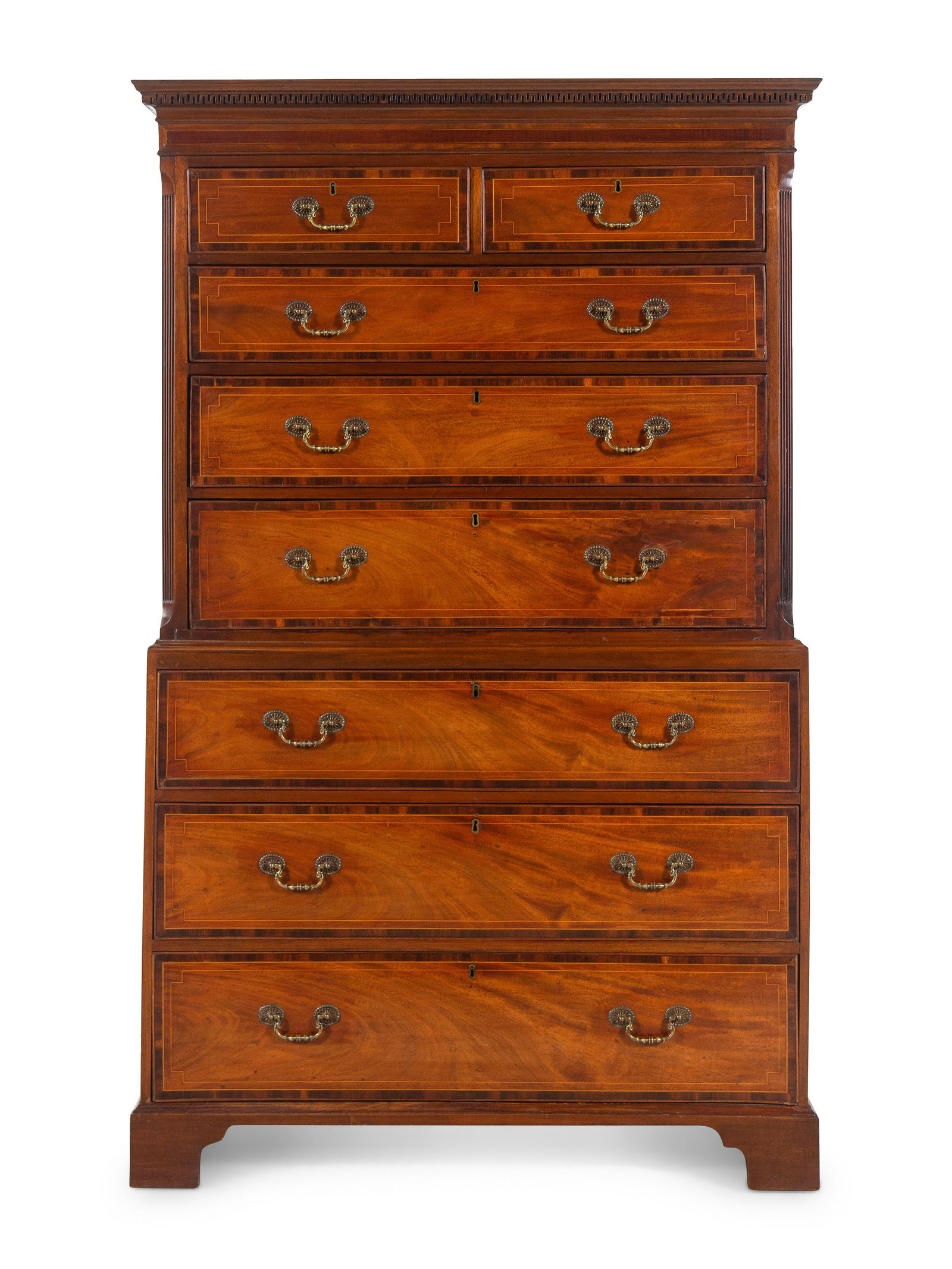 A George III Mahogany Chest-on-Chest: A George III Mahogany Chest-on-Chest Circa 1775 Height 70 1/2 x width 43 3/4 x depth 21 inches. Note: This lot is located in Chicago, Illinois. The buyer will be responsible for shipping from our Chic