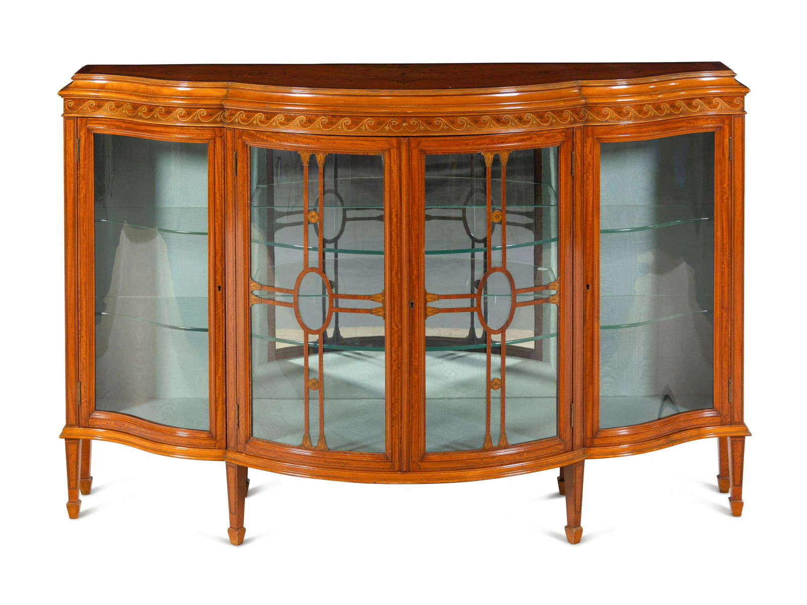 An Edwardian Satinwood and Marquetry Serpentine-Front Cabinet (1 of 4)