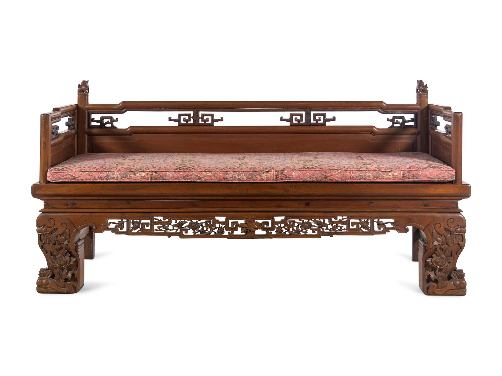A Chinese Carved Cypress Daybed: A Chinese Carved Cypress Daybed 20th Century Height 38 x width 76 x depth 23 inches. Provenance: Richard Norton, Inc., Chicago. Note: This lot is located in Chicago, Illinois. The buyer will be respon