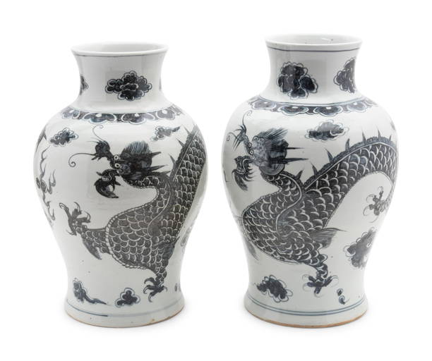 A Pair of Blue and White Porcelain 'Dragon' Vases (0360) on Aug 16