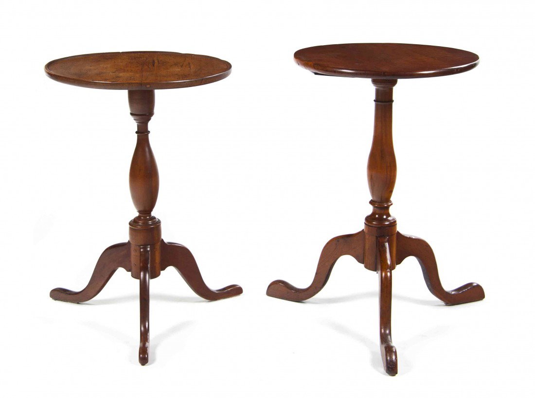Two American Cherry Candle Stands, Height 27 1/2 : Two American Cherry Candle Stands, each having a circular top over the baluster standard, raised on tripod bases with snake feet. Height 27 1/2 inches.