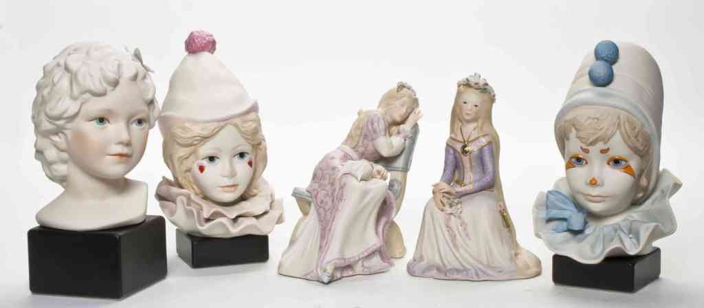 A Collection of Five Cybis Porcelain Articles, He: A Collection of Five Cybis Porcelain Articles, comprising three busts including two clowns and two seated female figures. Height of tallest 9 1/2 inches.