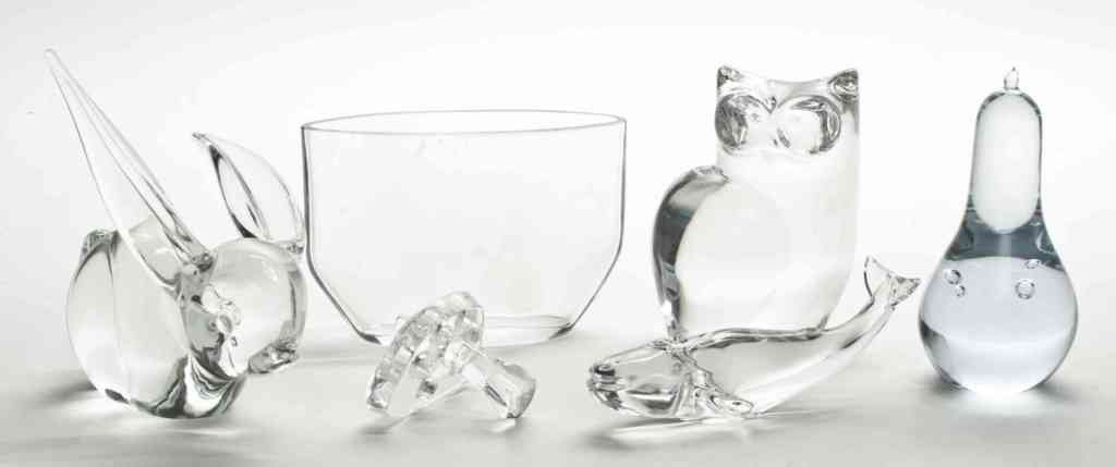 A Collection of Six Glass Articles, Height of fir: A Collection of Six Glass Articles, comprising an Orrefors cat, an Orrefors vase, a Baccarat whale and three others. Height of first 5 3/4 inches.