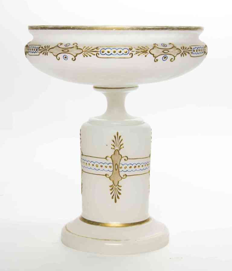 An Opaline Glass Compote, Height 11 7/8 inches.: An Opaline Glass Compote, with gilt decoration and pedestal base. Height 11 7/8 inches. Property from the Estate of Norma B. Harris, Chicago, Illinois