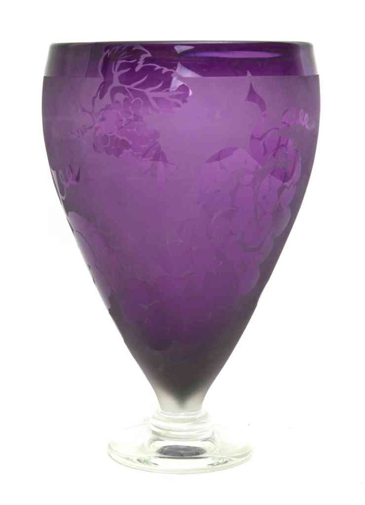 A Continental Cut Glass Vase, Height 14 1/4 inche: A Continental Cut Glass Vase, of tapering ovoid form, decorated with grapes, inscribed Artist's Proof EV 28240 1928. Height 14 1/4 inches.