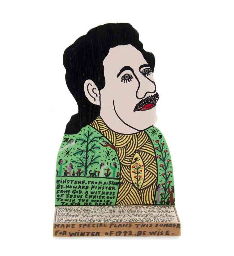 Howard Finster, (American, 1916-2001), Male Figur: Howard Finster (American, 1916-2001) Male Figure mixed media on board signed Howard Finster (verso) Height 11 inches. Property from the Collection of Irma Ecksel, Nashville, Tennessee