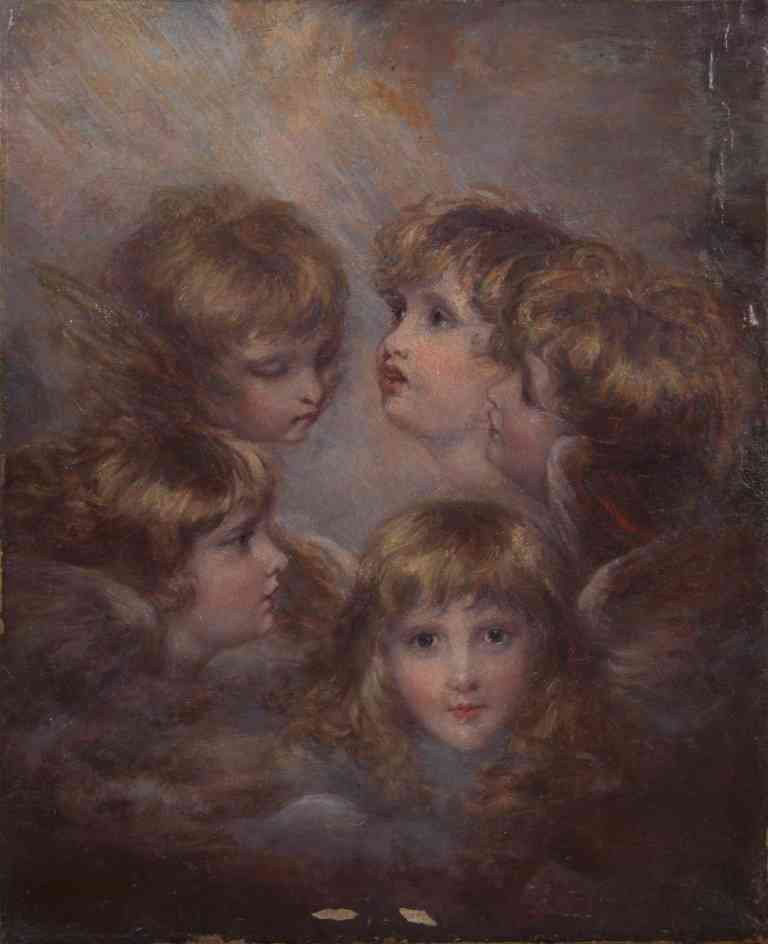 After Sir Joshua Reynolds, (British, 1723-1792), : After Sir Joshua Reynolds (British, 1723-1792) Cherub Choir (five portraits of Lady Isabella Gordon) oil on canvas 21 x 17 inches. Property from the Estate of Patrick E. Mormon, Las Vegas, Nevada