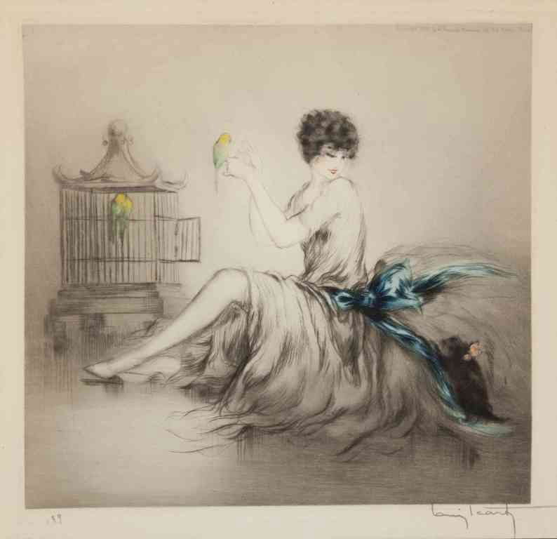 Louis Icart, (French, 1888-1950), Jealousy, 1927: Louis Icart (French, 1888-1950) Jealousy, 1927 etching and aquatint with handcoloring signed Louis Icart (lower right) and stamped 9 1/2 x 10 inches. Provenance: [with] F.I.B.