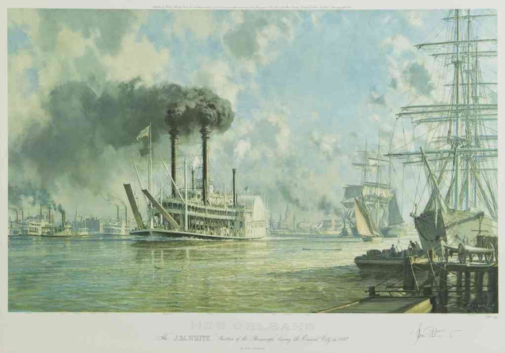 John Stobart, (British, b. 1929), New Orleans, 19: John Stobart (British, b. 1929) New Orleans, 1976 lithograph edition 370/750, signed John Stobart (lower right) 20 x 32 3/4 inches.