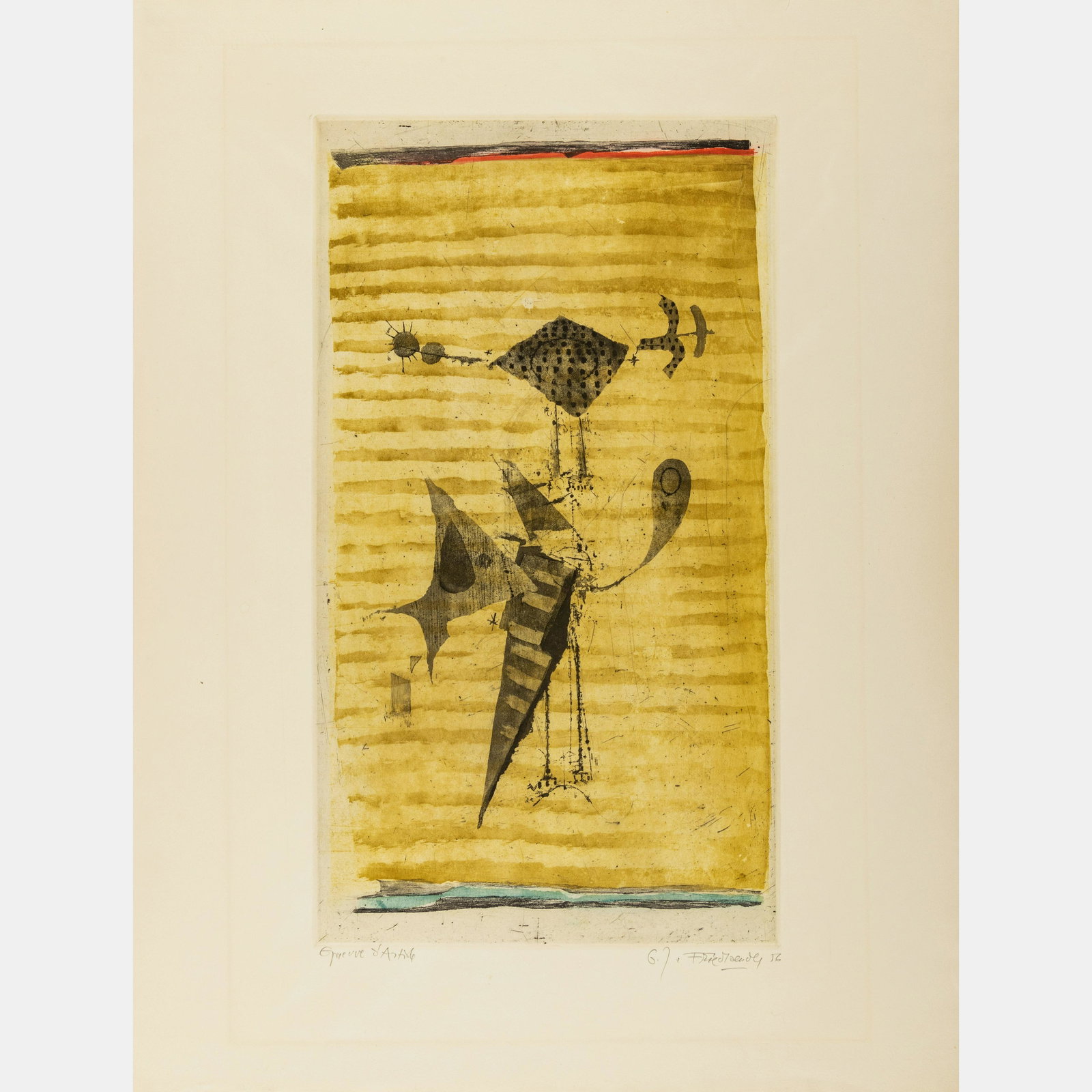 Johnny Friedlaender (German/French, 1912-1992) Bird on a Yellow Ground, 1956 (1 of 4)