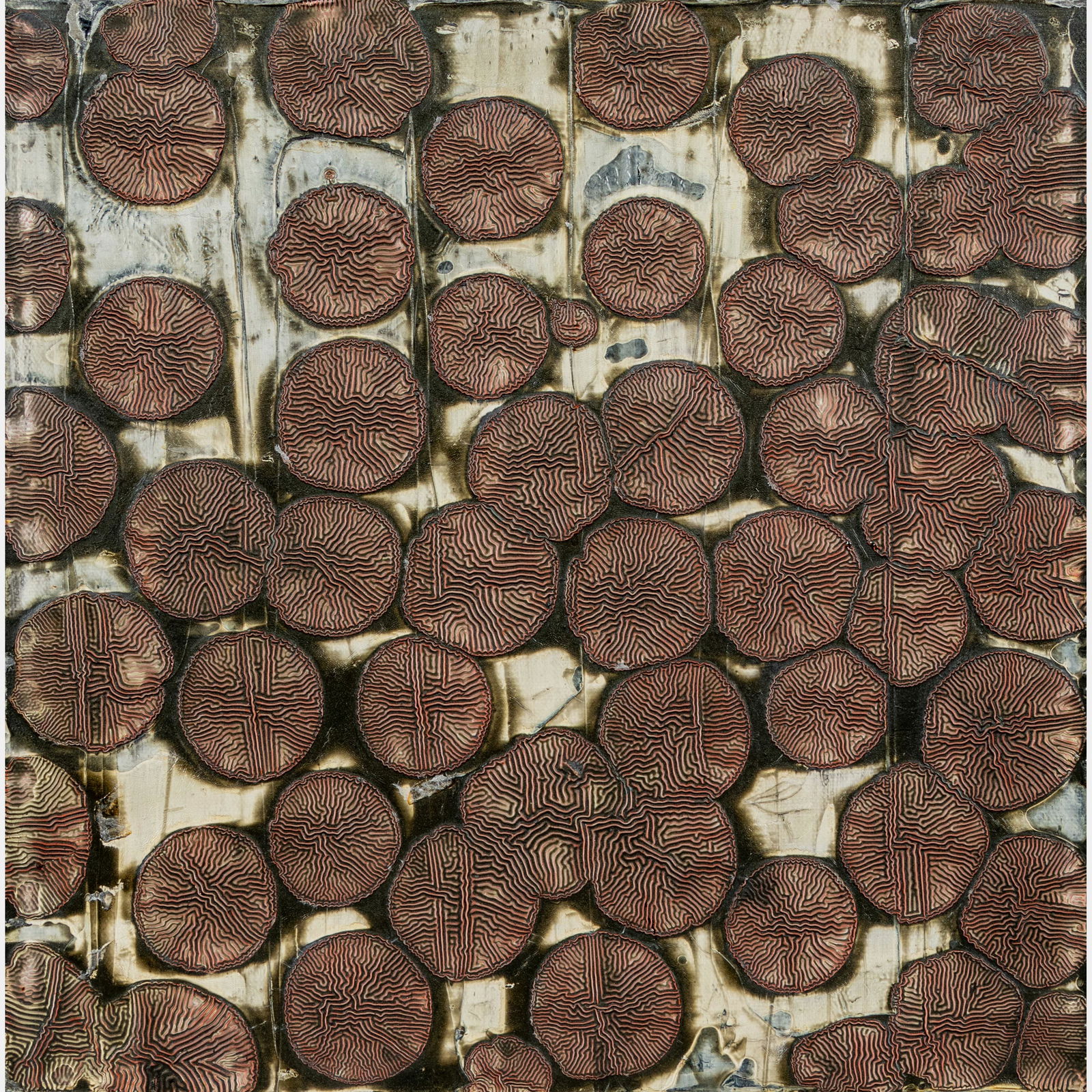 John Zinsser (American, b. 1961) Geological Temptations, 1990: John Zinsser (American, b. 1961) Geological Temptations, 1990 oil and enamel on canvas signed, titled, and dated (verso) 12 1/8 x 11 7/8 inches. Property from The Private Collection of Ted and Generos