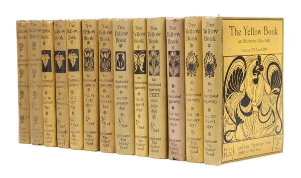 BEARDSLEY, AUBREY, et al. The Yellow Book. Illustr: BEARDSLEY, AUBREY, et al. The Yellow Book. Illustrated Quarterly. London: The Bodley Head, 1894-1897. 13 vols. 8vo, pictorial yellow cloth. Numerous plates and illustrations, many by Aubrey Beardsley.