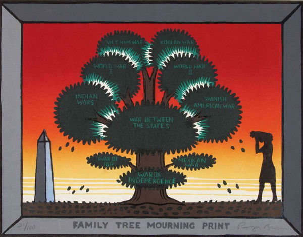BROWN, ROGER. Family Tree Mourning Print. New York: BROWN, ROGER Family Tree Mourning Print, 1987. Color woodcut. 21/100, signed. Together with catalogue of the exhibition, Roger Brown, by Sidney Lawrence. New York: George Braziller, in association wit