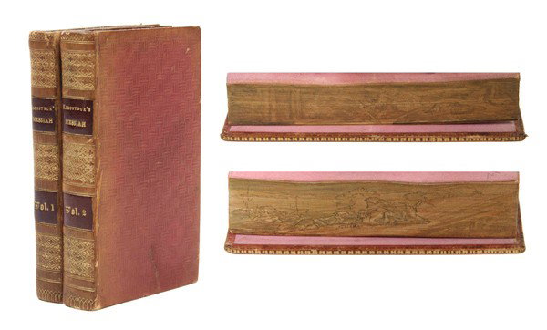 (FORE EDGE PAINTING) KLOPSTOCK, FRIEDRICH. The Mes: (FORE EDGE PAINTING) KLOPSTOCK, FRIEDRICH GOTTLIEB The Messiah. New York: Printed by George Forman, 1795. 2 vols. 16mo, stamped calf, gilt-lettering to spines, a.e.g. With fore edge paintings on both 