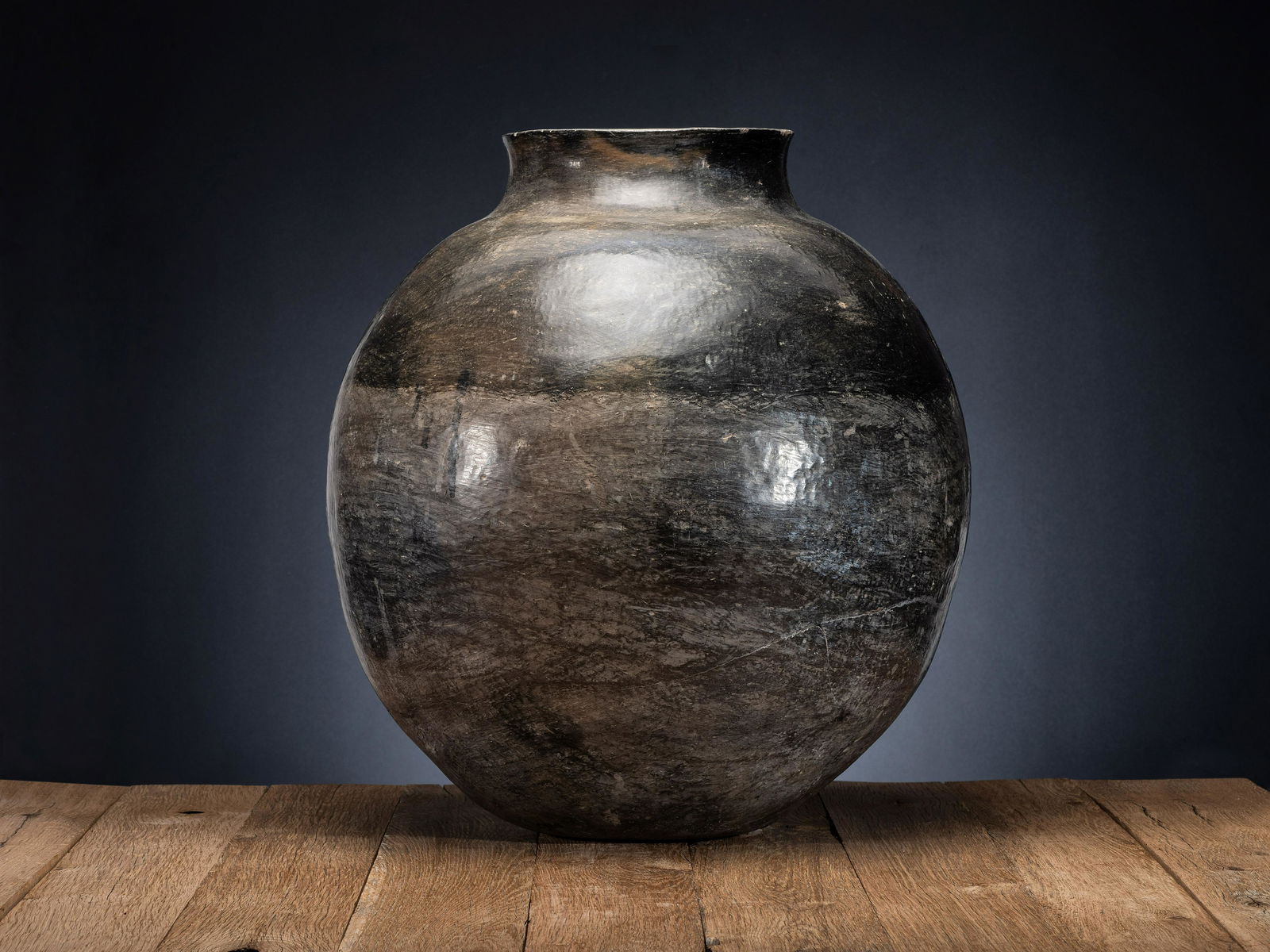 Massive Ohkay Owingeh Blackware Pottery Storage Jar (1 of 14)