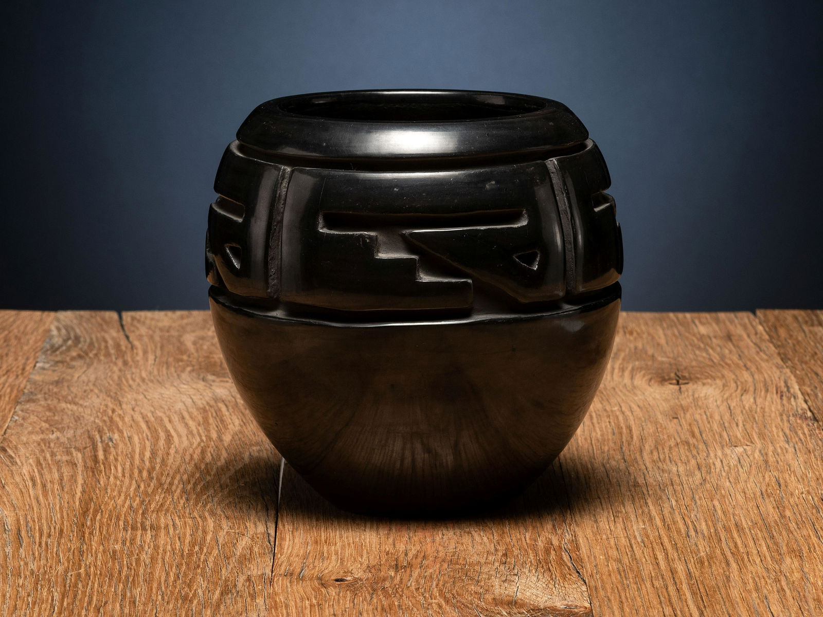 Margaret Tafoya (Santa Clara, 1904-2001) Deeply Carved Blackware Pottery Jar (1 of 4)