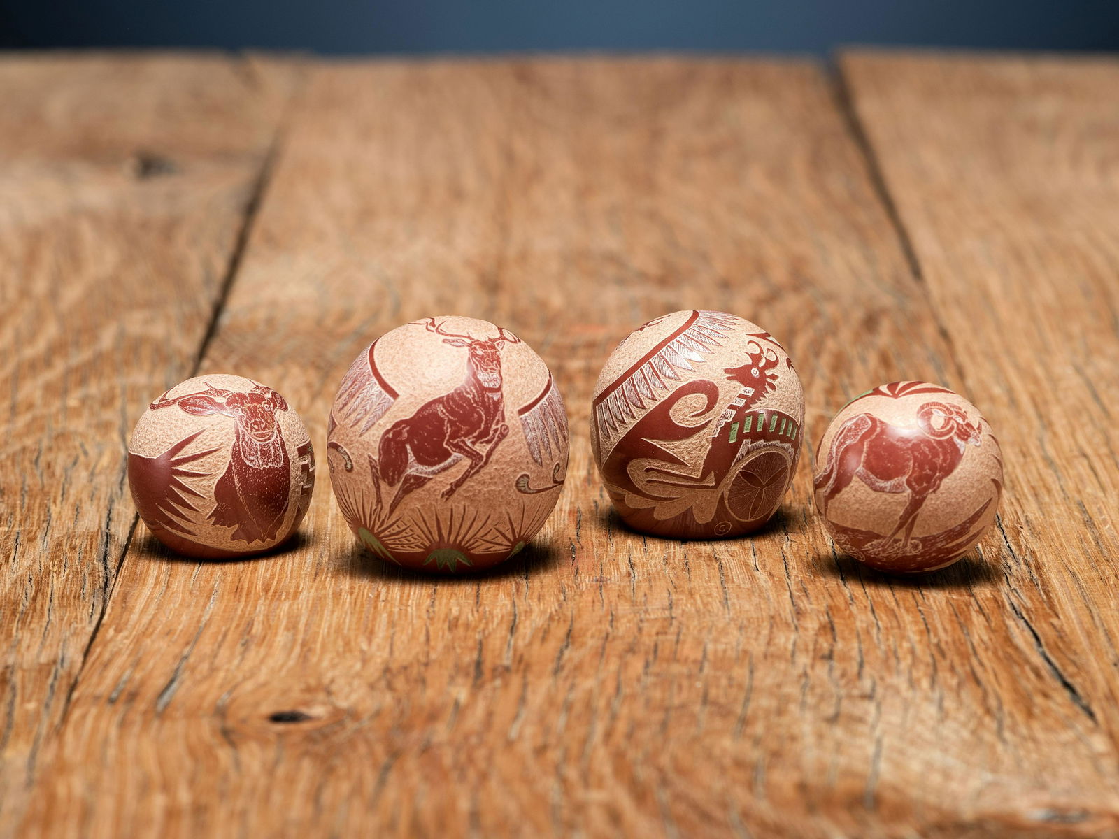 Joseph Lonewolf (Santa Clara, 1932-2014) Miniature Sgraffito Seed Jars, with Pronghorn, Big Horn (1 of 3)