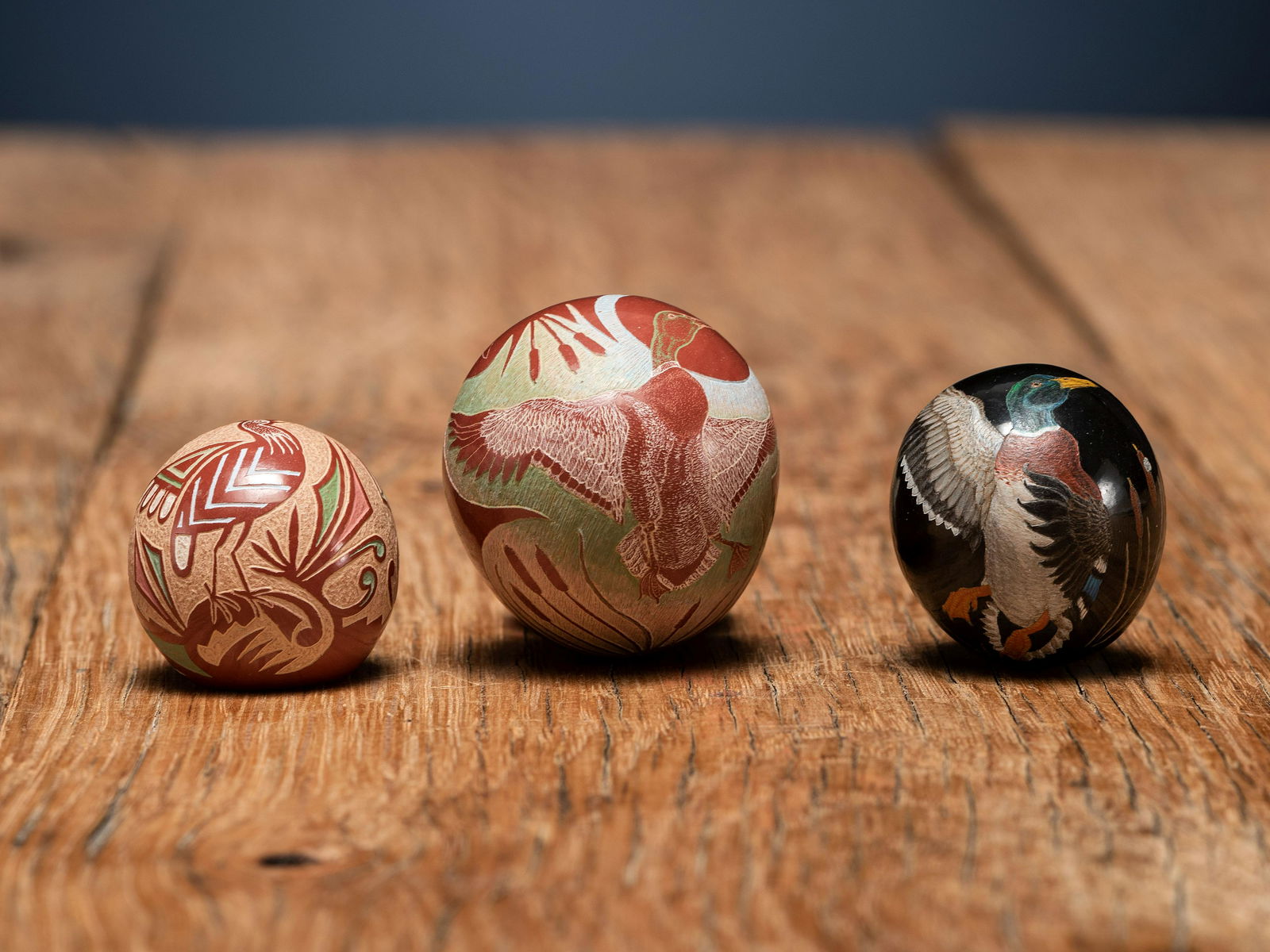 Joseph Lonewolf (Santa Clara, 1932-2014) Miniature Sgraffito Seed Jars, with Mallards and Quail (1 of 3)