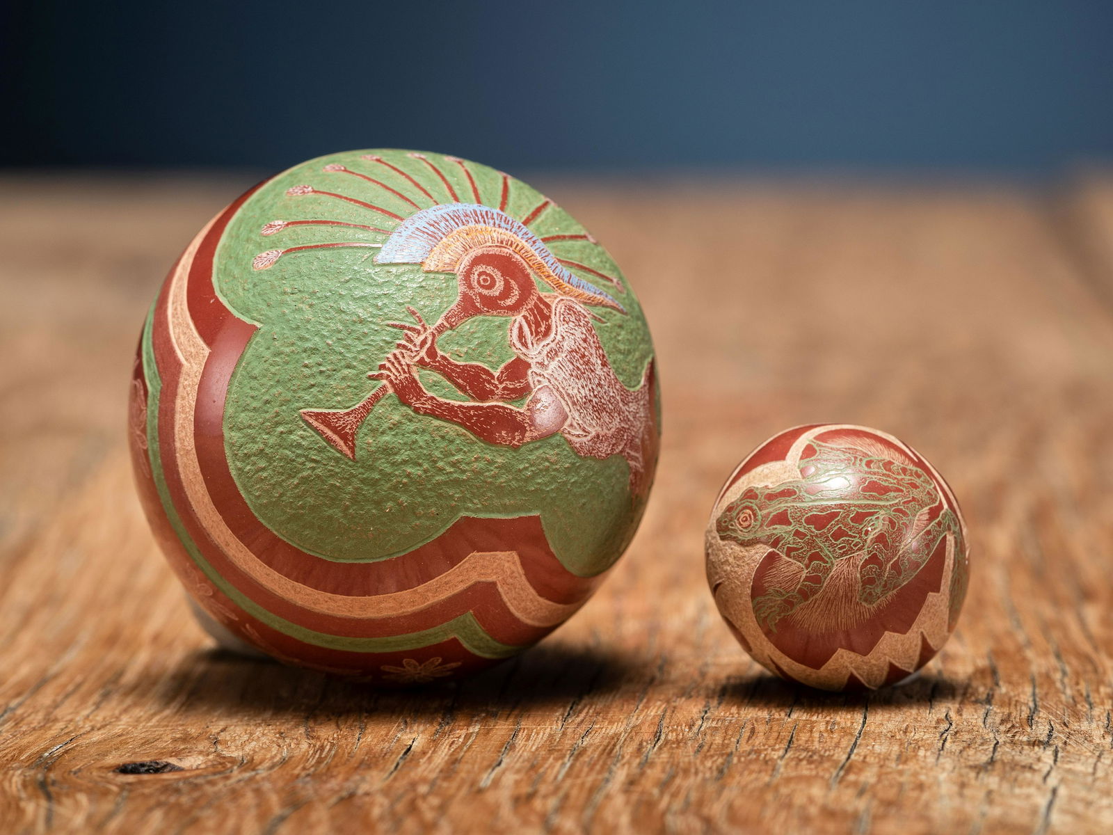 Joseph Lonewolf (Santa Clara, 1932-2014) Miniature Polychrome Sgraffito Pottery Seed Jars (1 of 3)