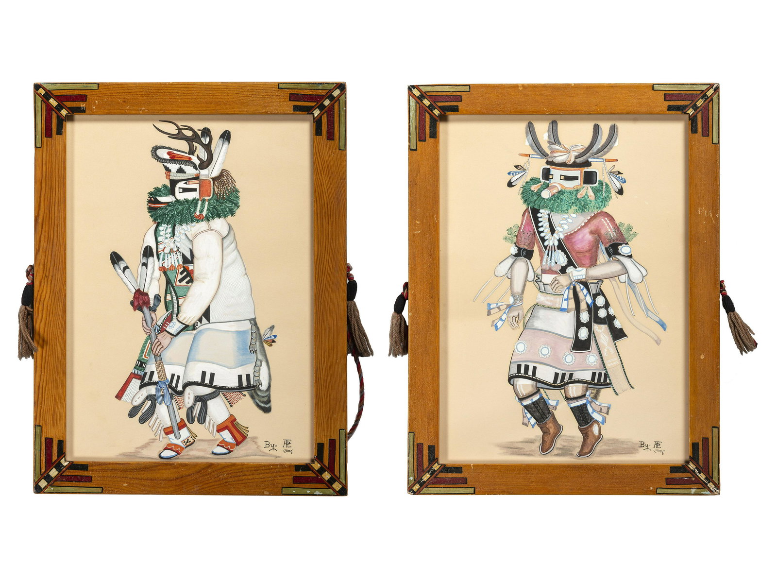 Theodore Edaakia (Zuni, 20th century) untitled, Katsina dancers, pair (1 of 5)