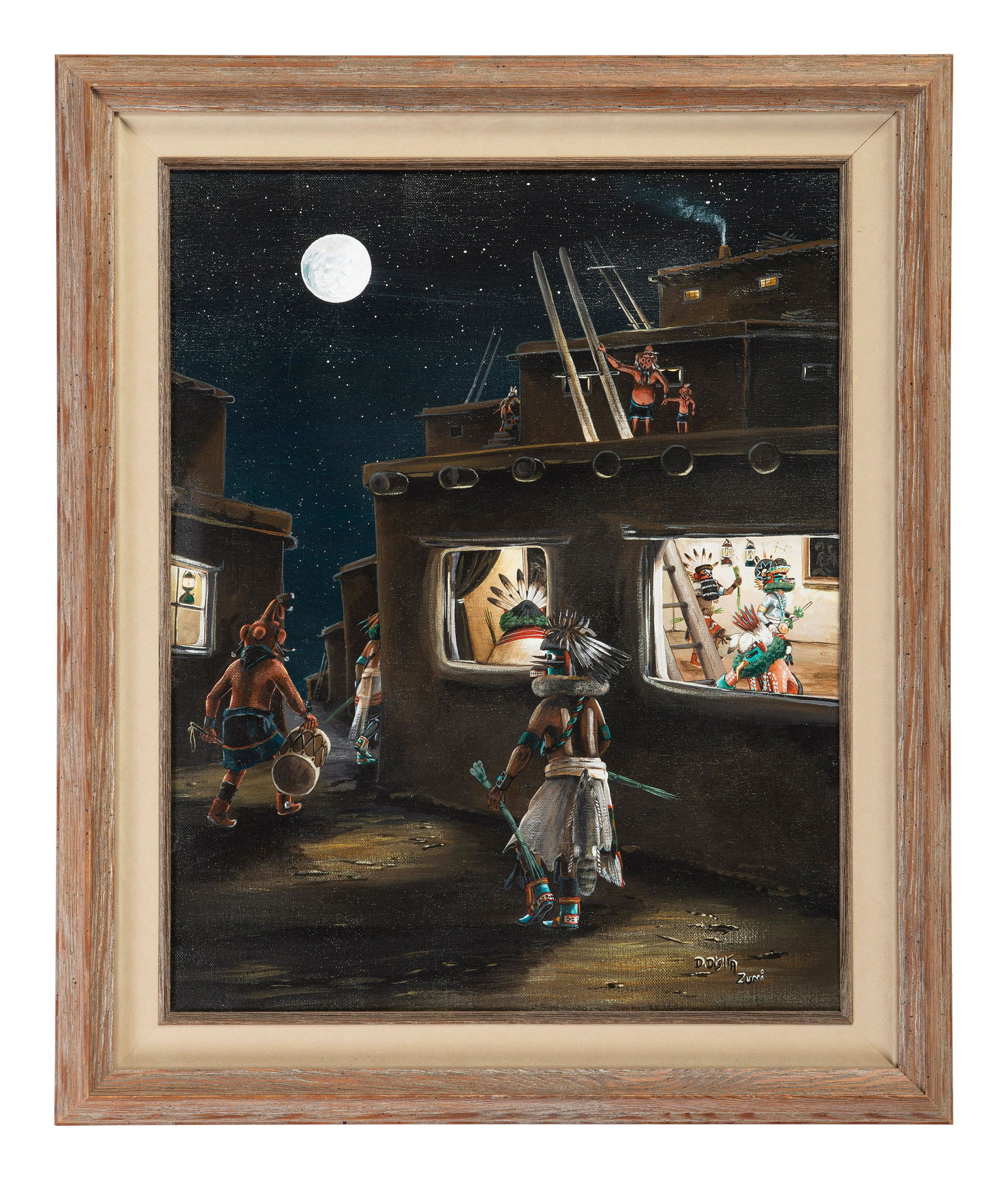 Duane Dishta (Zuni, 1946-2011) Award Winning Night Pueblo, 1977 (1 of 3)