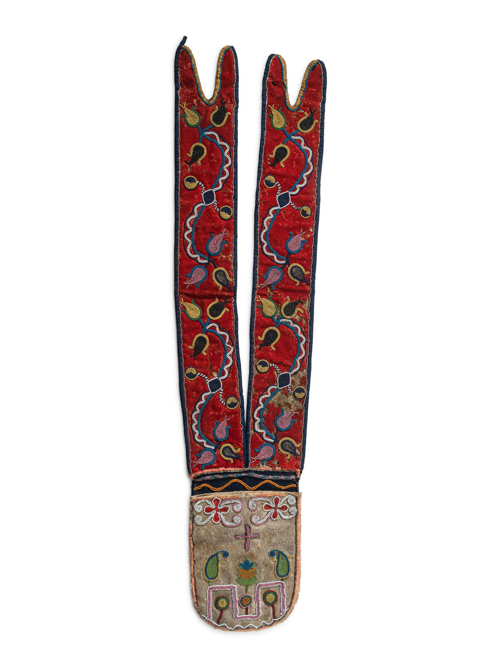 Cree Beaded Hide Shot Pouch, with Red Trade Wool Straps (1 of 3)