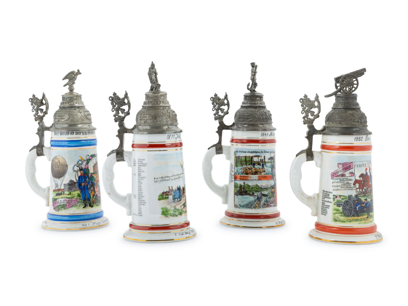 A Group of Regimental Porcelain Lithophane Beer Steins (1 of 5)