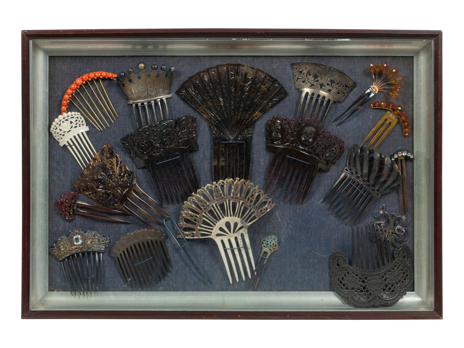 A Framed Group of Victorian Hair Combs (1 of 2)
