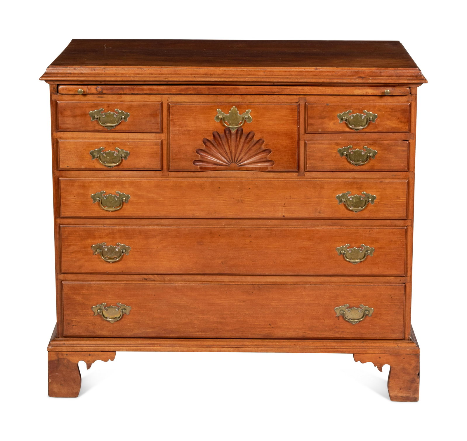 A Chippendale Fan-Carved Walnut Bachelor's Chest: A Chippendale Fan-Carved Walnut Bachelor's Chest Likely New England, 19th Century incorporating earlier elements height 34 x width 37 x depth 20 inches