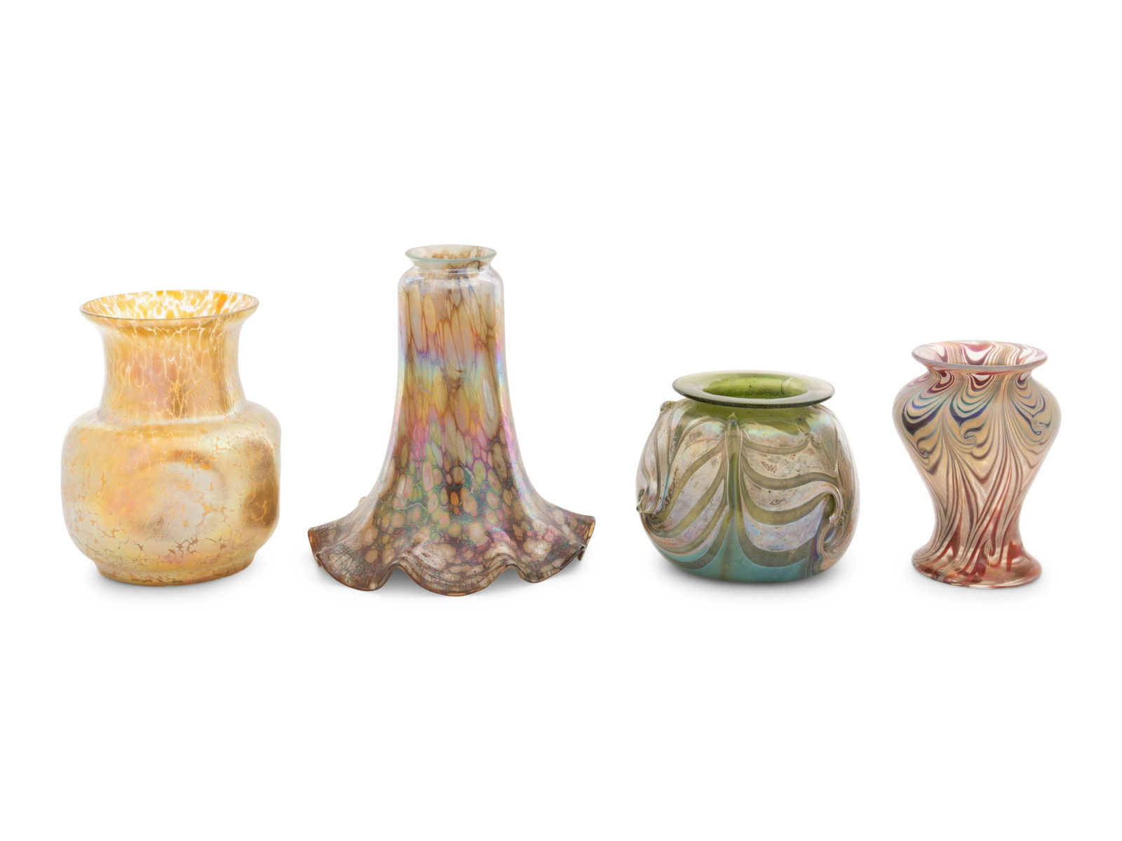 A Group of Four Iridescent Glass Articles (1 of 3)