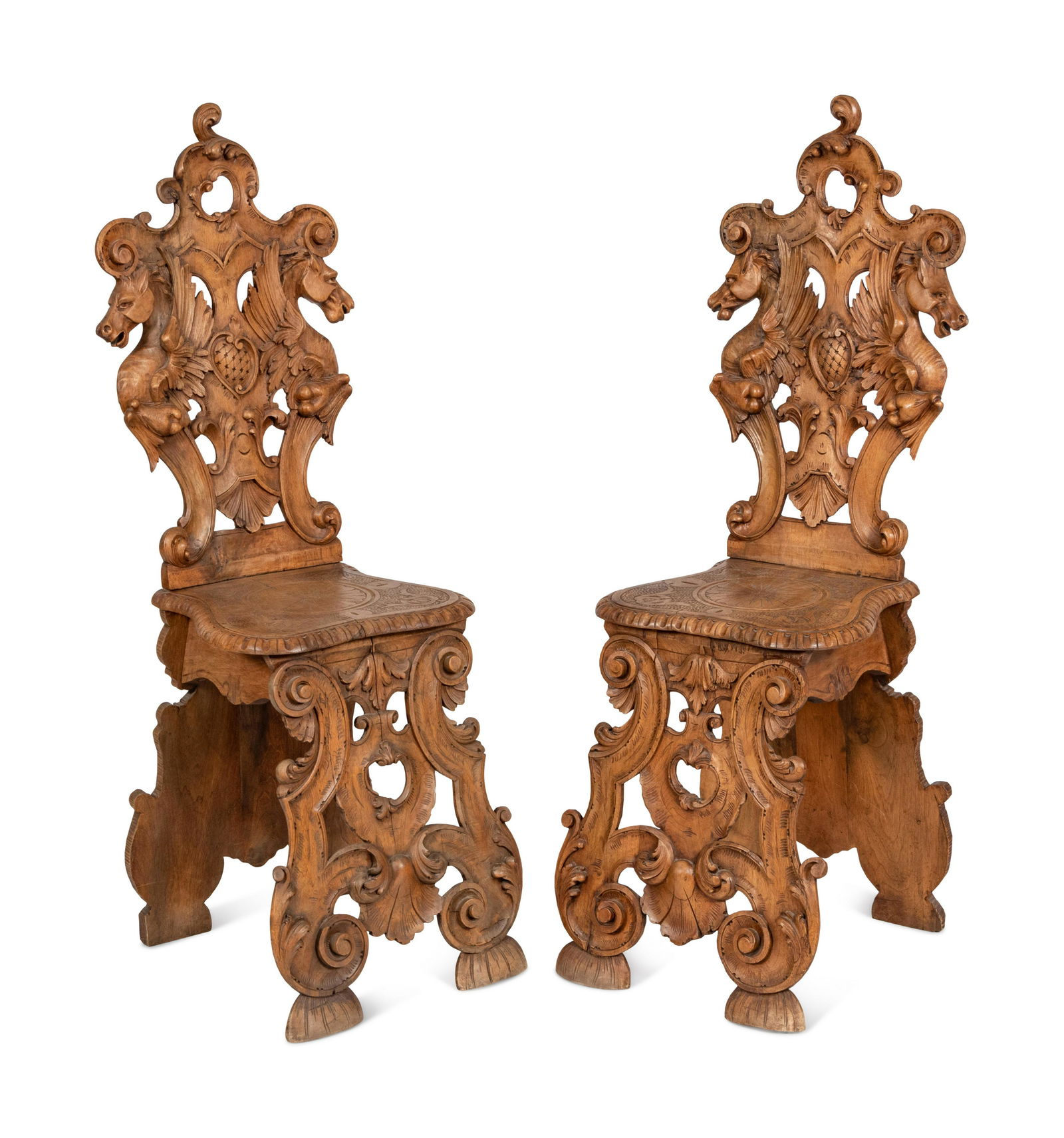 A Pair of Italian Carved Walnut Sgabello Chairs (1 of 4)