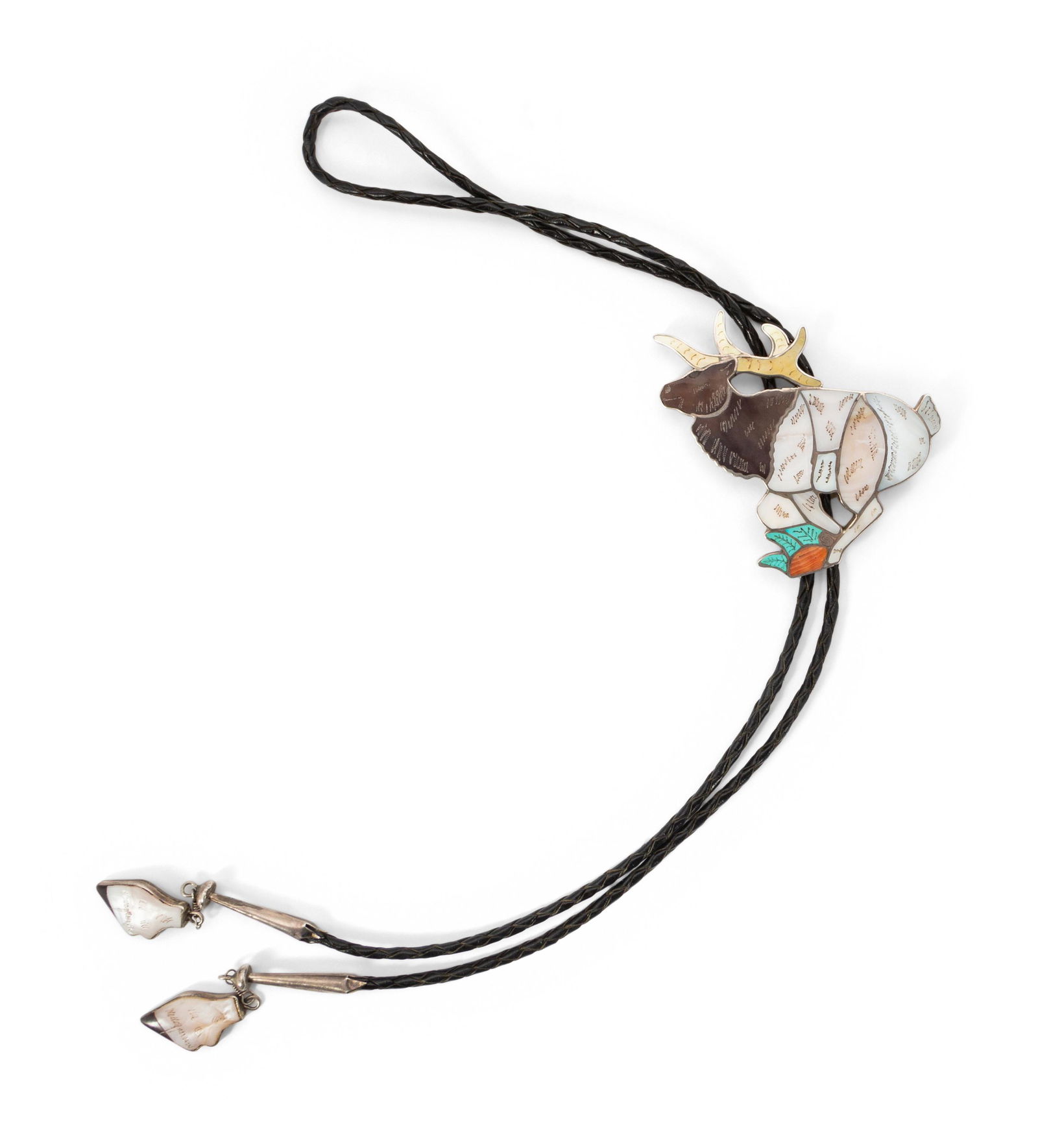 An Inlaid Silver Elk Bolo Tie by Joe Zun (1 of 4)