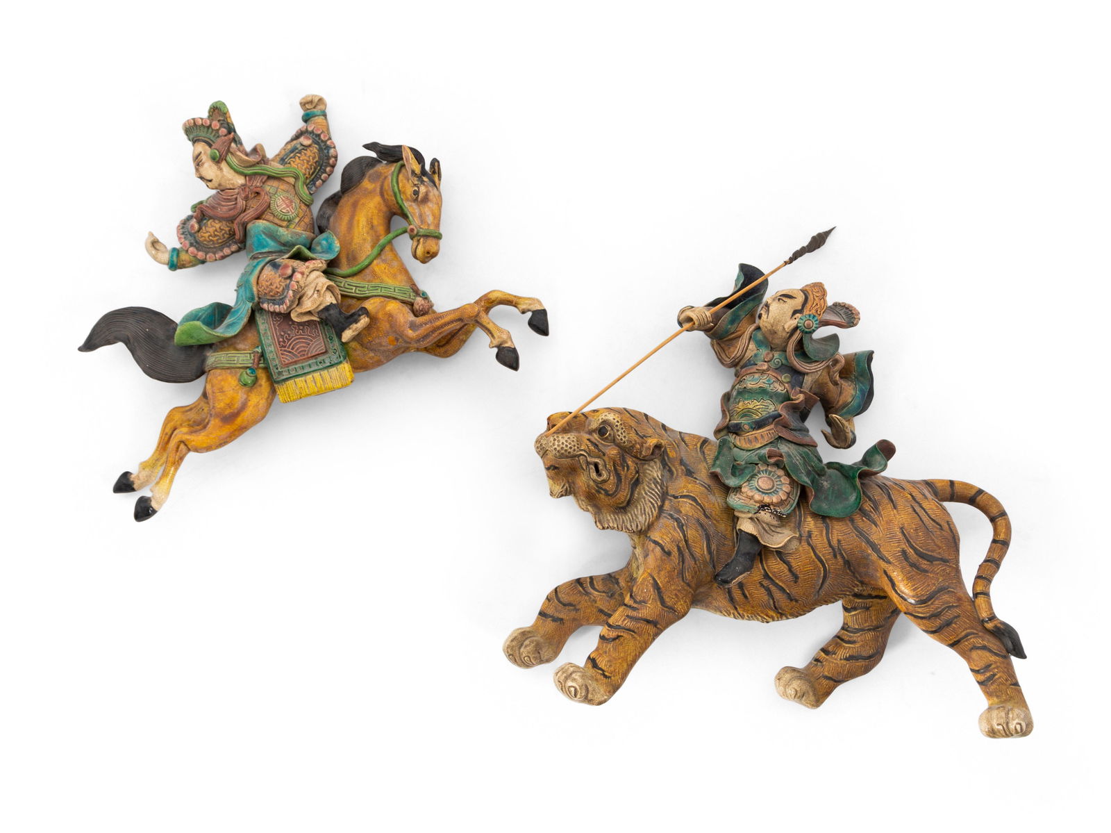 Two Chinese Painted Pottery Figural-Form Roof Tiles (1 of 4)