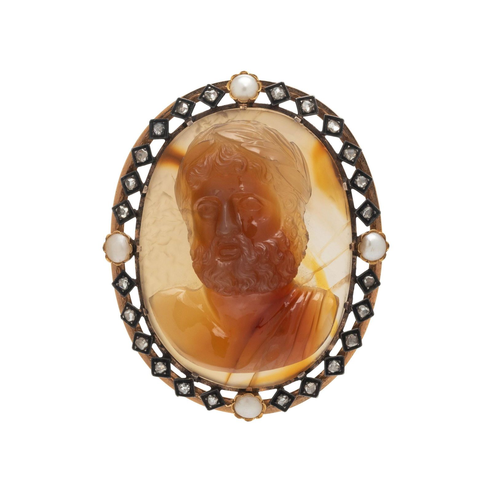 ANTIQUE, AGATE CAMEO, DIAMOND AND PEARL PENDANT/BROOCH (1 of 2)