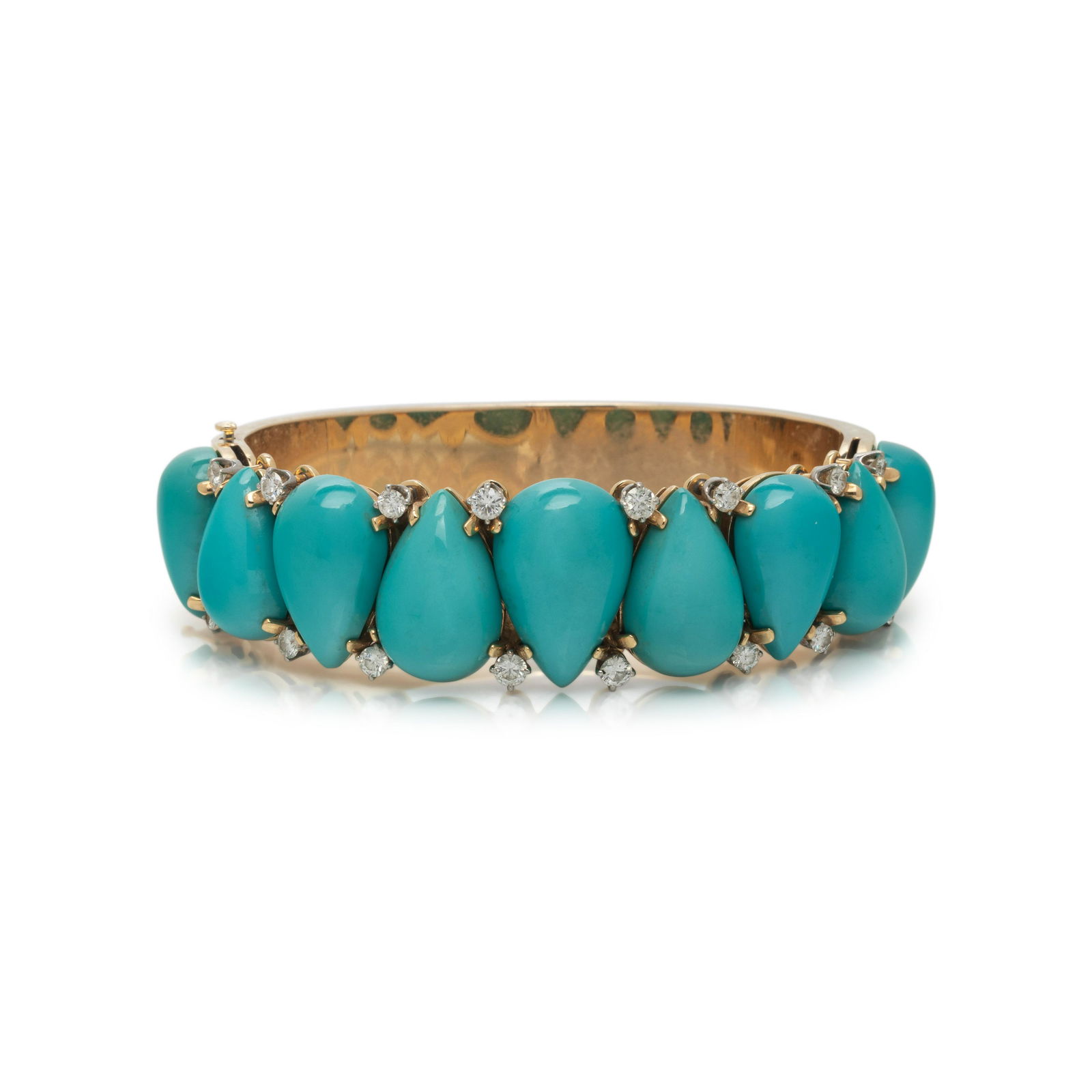 LAYKIN ET CIE, YELLOW GOLD, TURQUOISE AND DIAMOND BANGLE BRACELET (1 of 2)