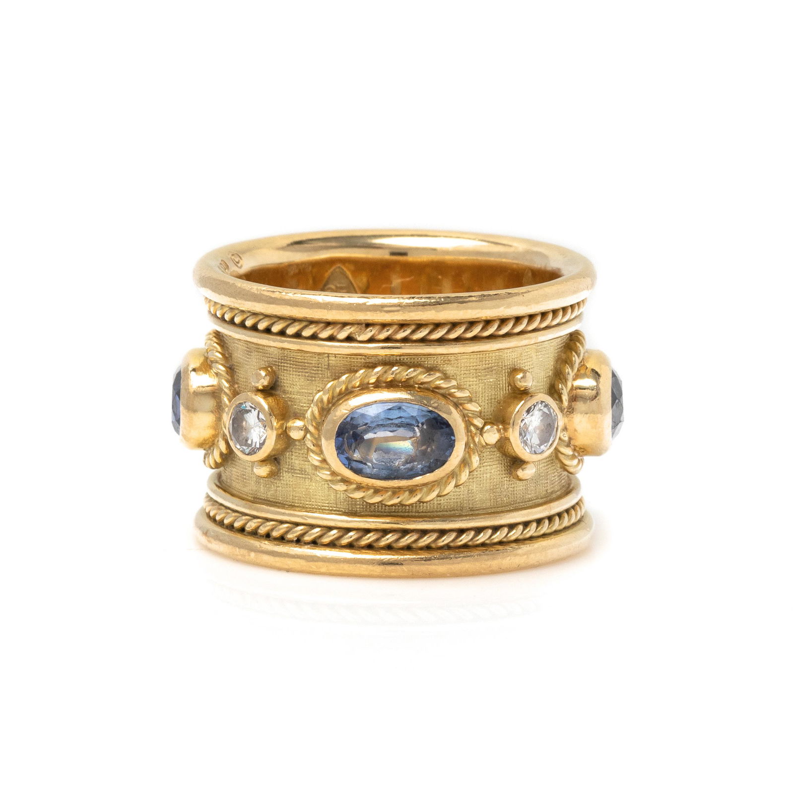 ELIZABETH GAGE, YELLOW GOLD, SAPPHIRE AND DIAMOND BAND (1 of 2)