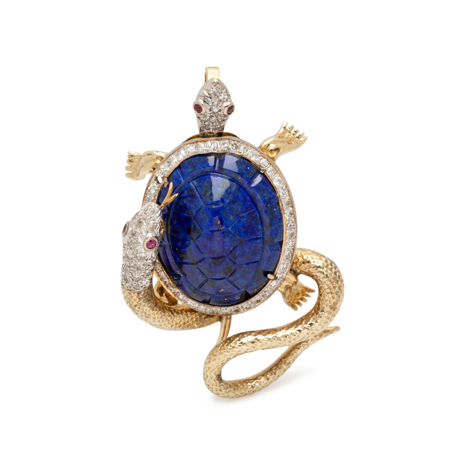 LAPIS LAZULI AND DIAMOND TURTLE AND SNAKE PENDANT/BROOCH (1 of 2)