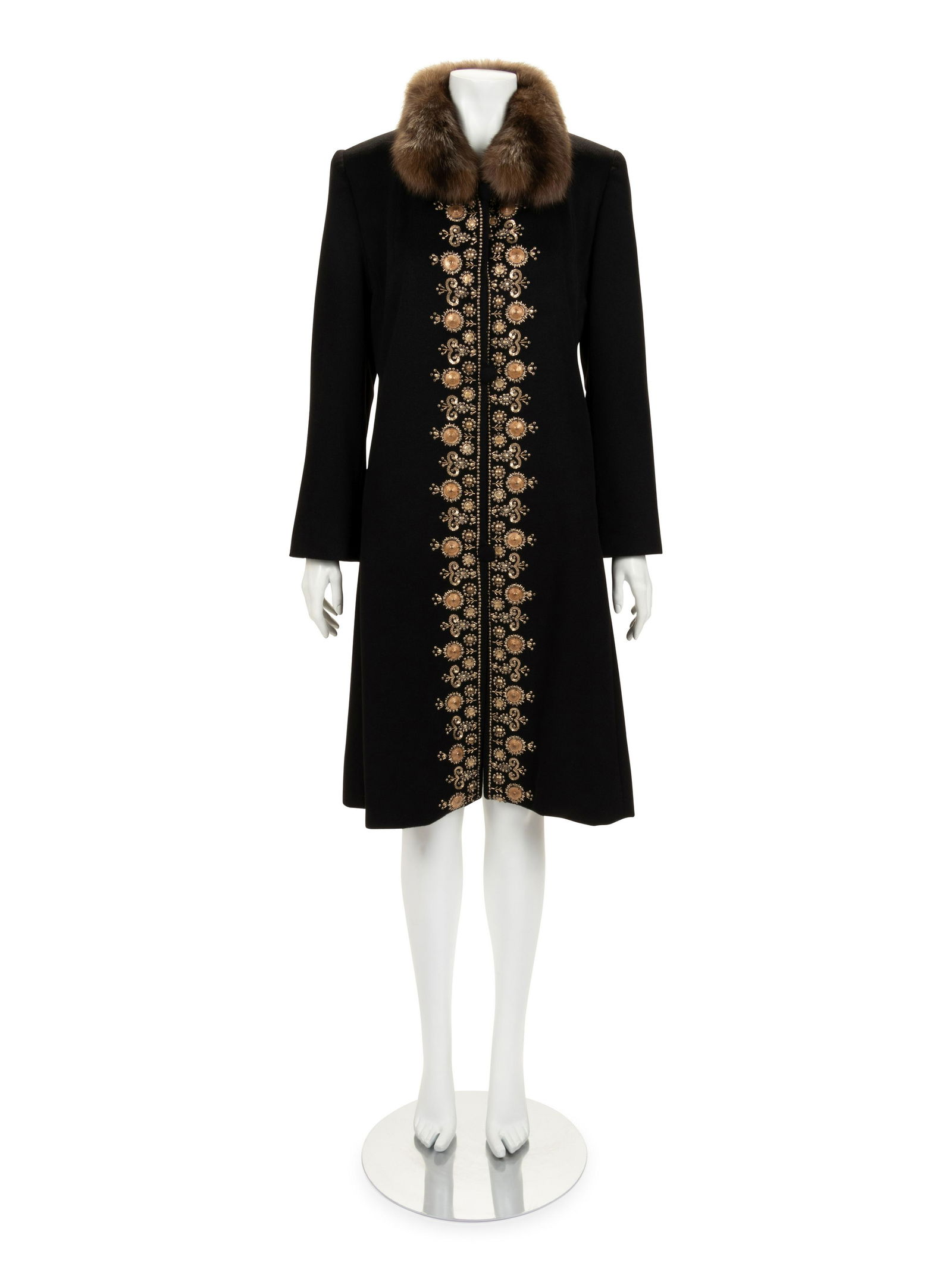 Oscar de la Renta Embellished Cashmere Coat with Fur Collar (1 of 5)