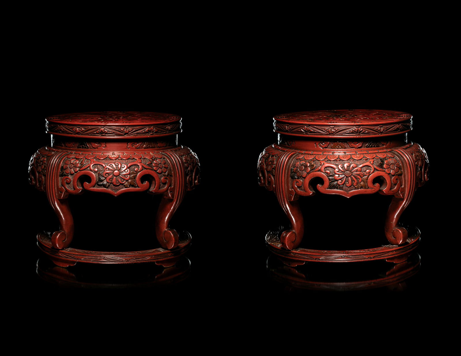 A Pair of Japanese Carved Cinnabar Lacquer Stands (1 of 9)