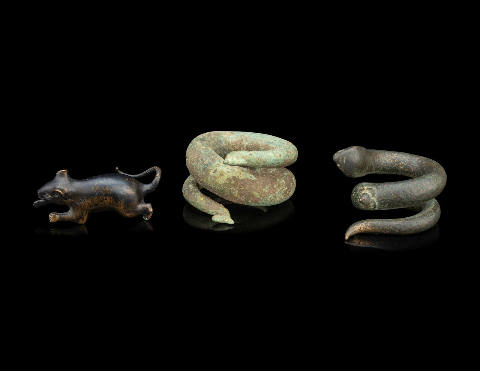 Three Small Japanese Bronze Figures of Animals (1 of 2)