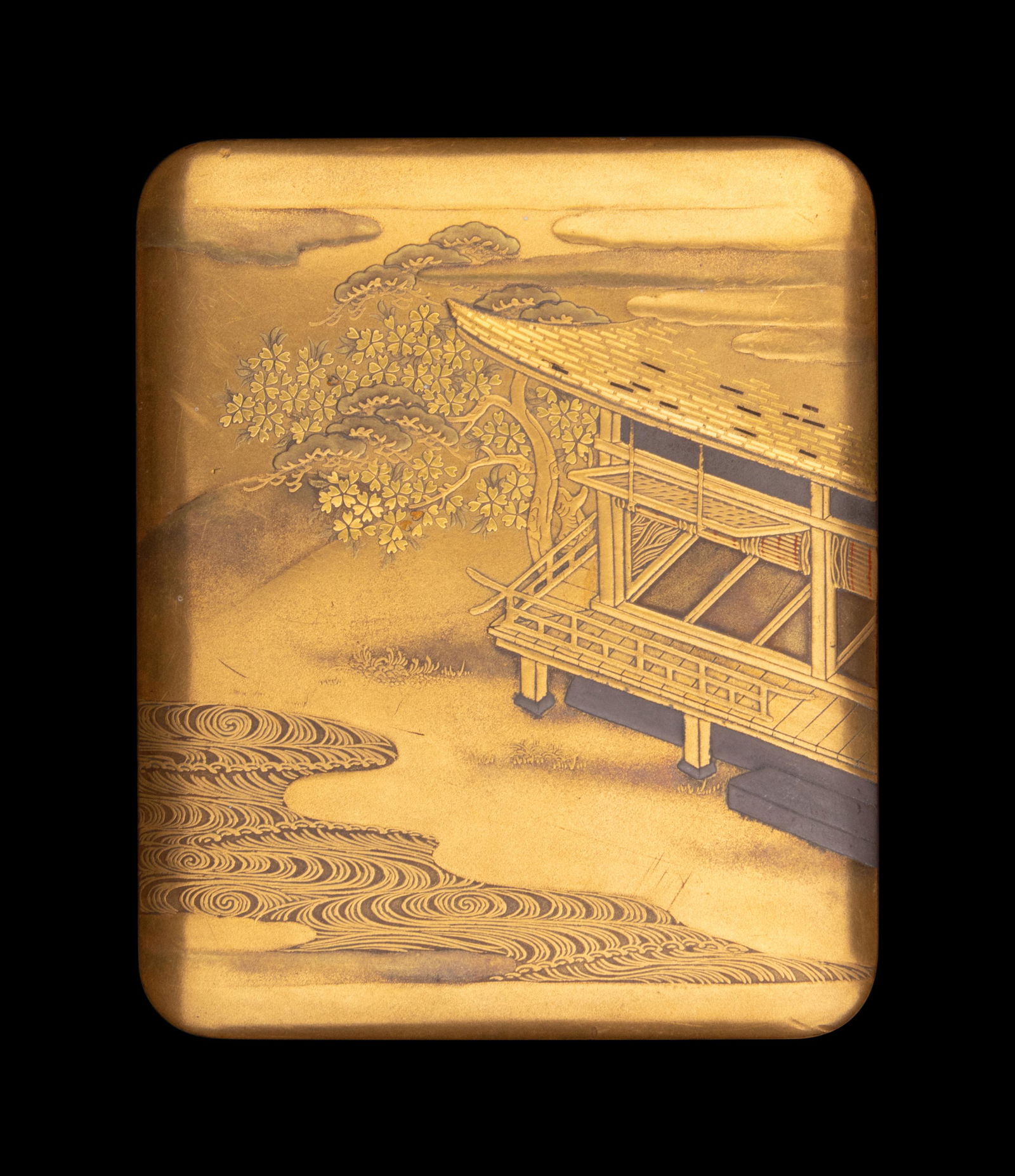 A Japanese Gold Lacquer Covered Accessory Box, Tebako (1 of 3)
