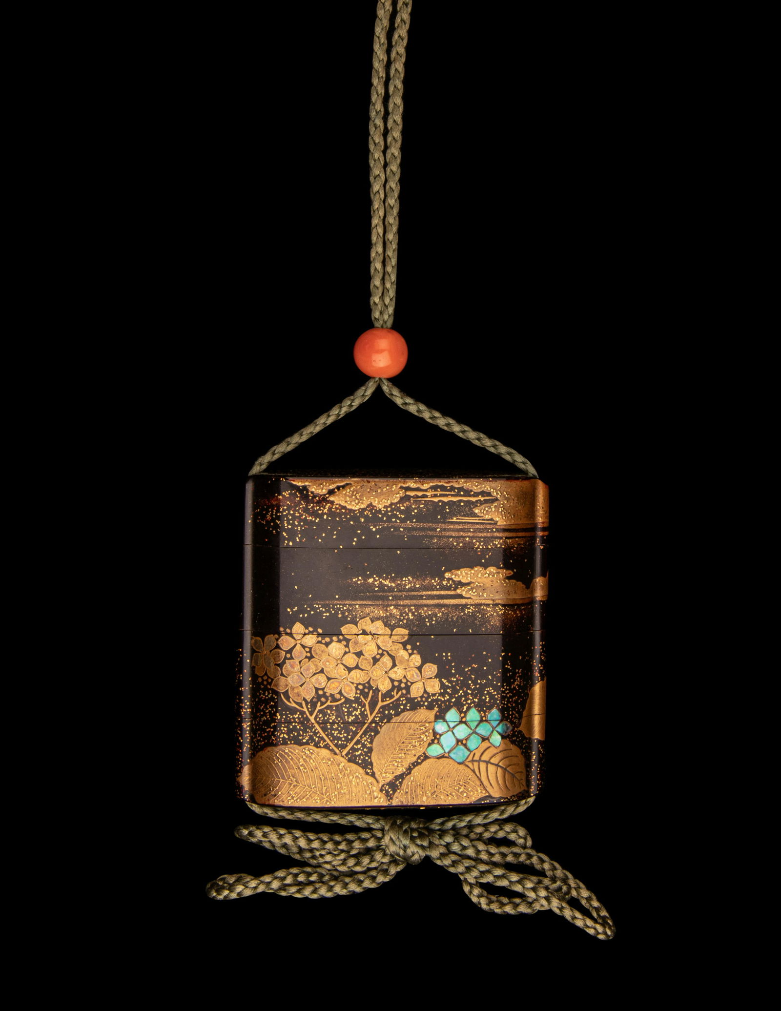 A Japanese Gold and Brown Lacquer Three-Case Inro  (1 of 2)