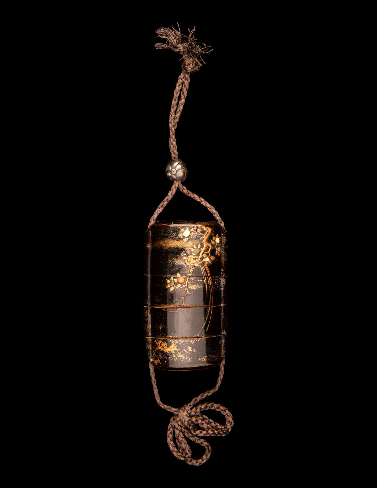 A Japanese Embellished Gold and Black Lacquer Four-Case Inro (1 of 2)