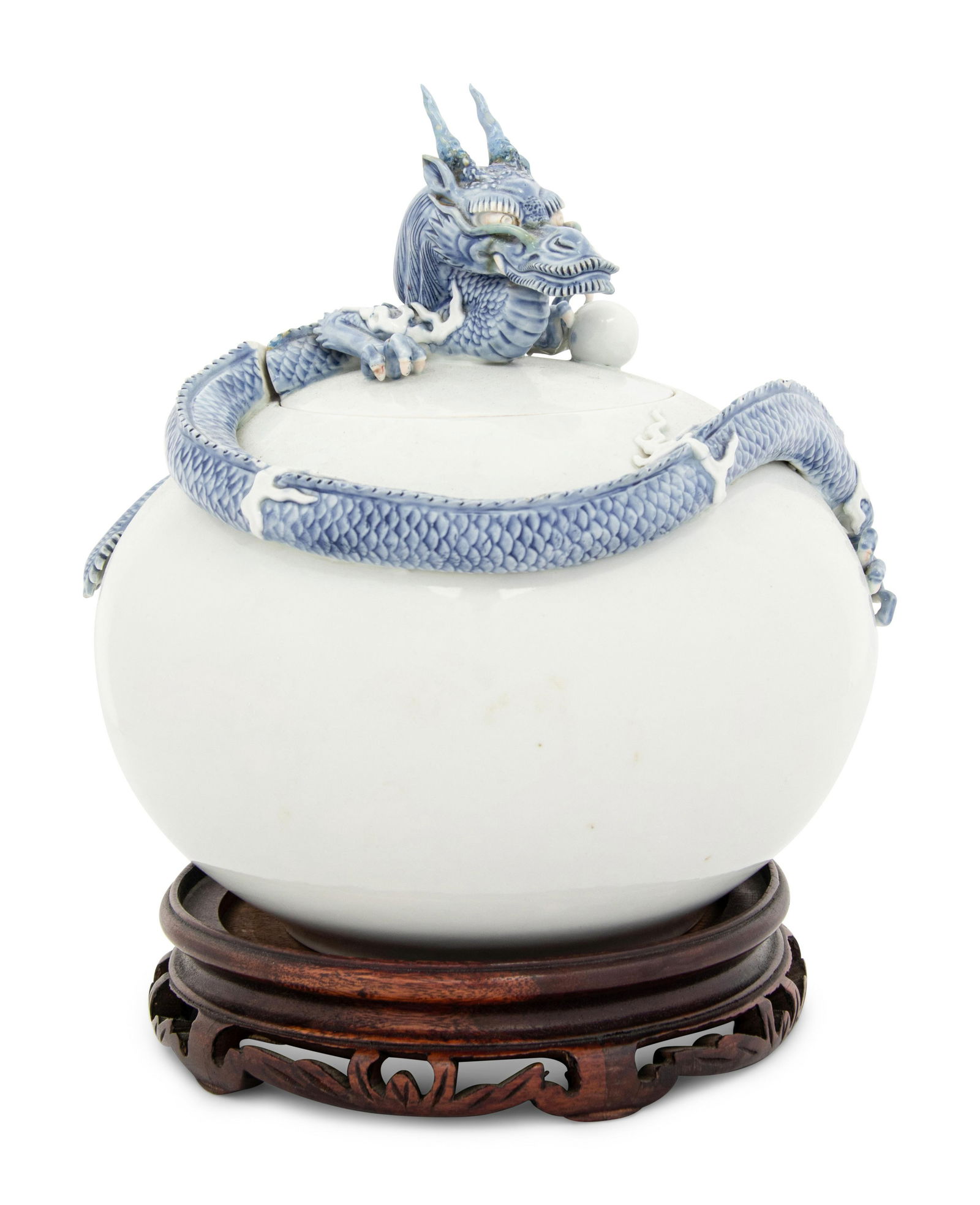 A Japanese Blue and White Porcelain 'Dragon' Covered Jar (1 of 3)