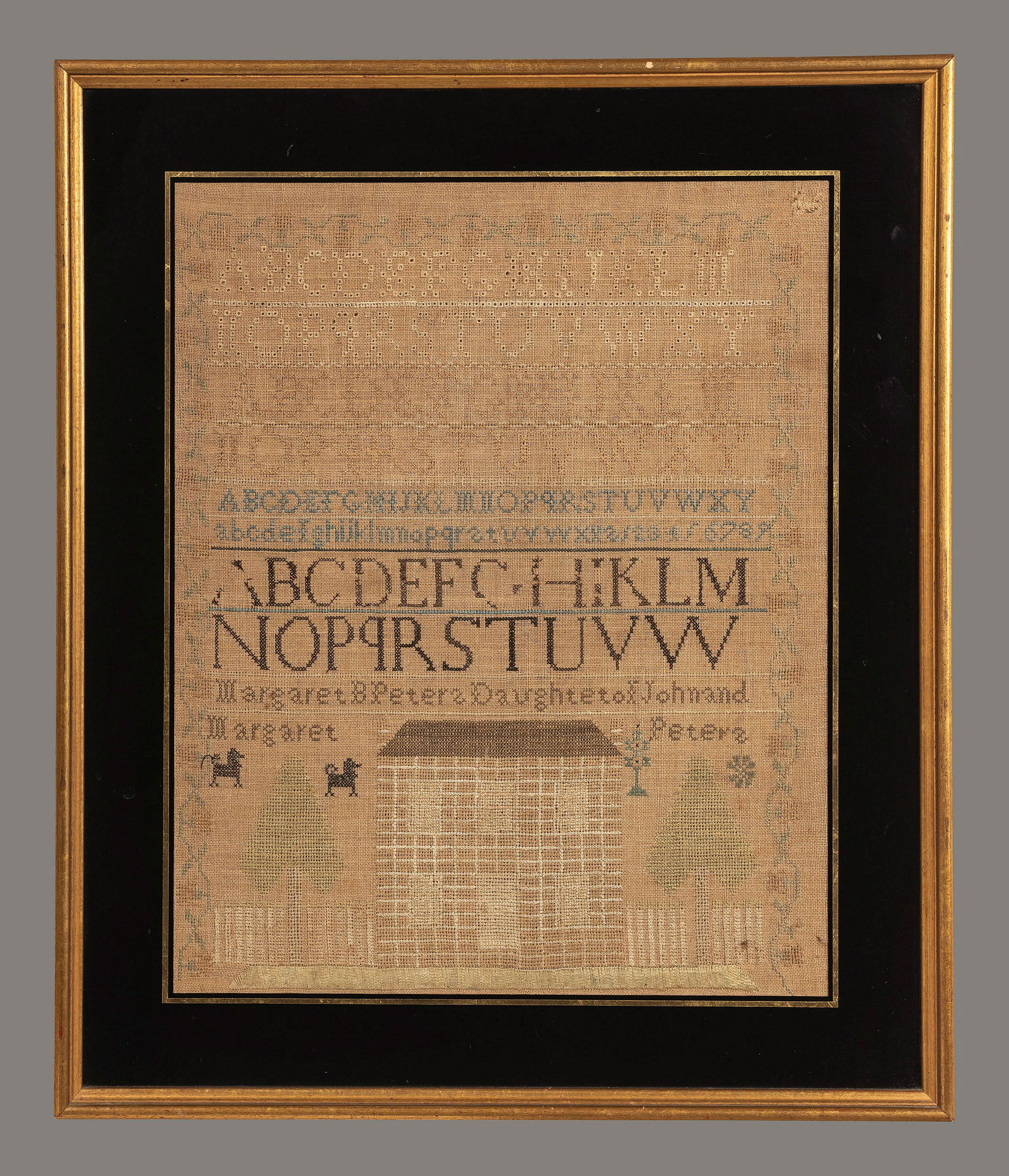 A Needlework Embroidered Schoolgirl's Sampler, Wrought by Margaret B. Peters (1 of 3)