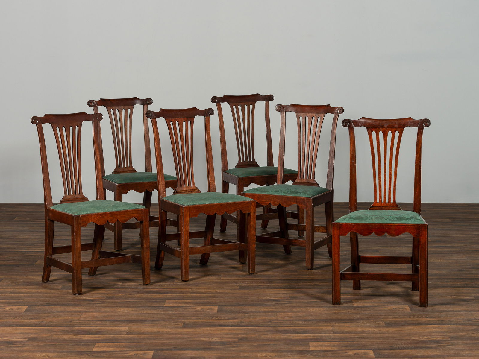 A Set of Six Chippendale Volute-Carved Mahogany Side Chairs (1 of 4)