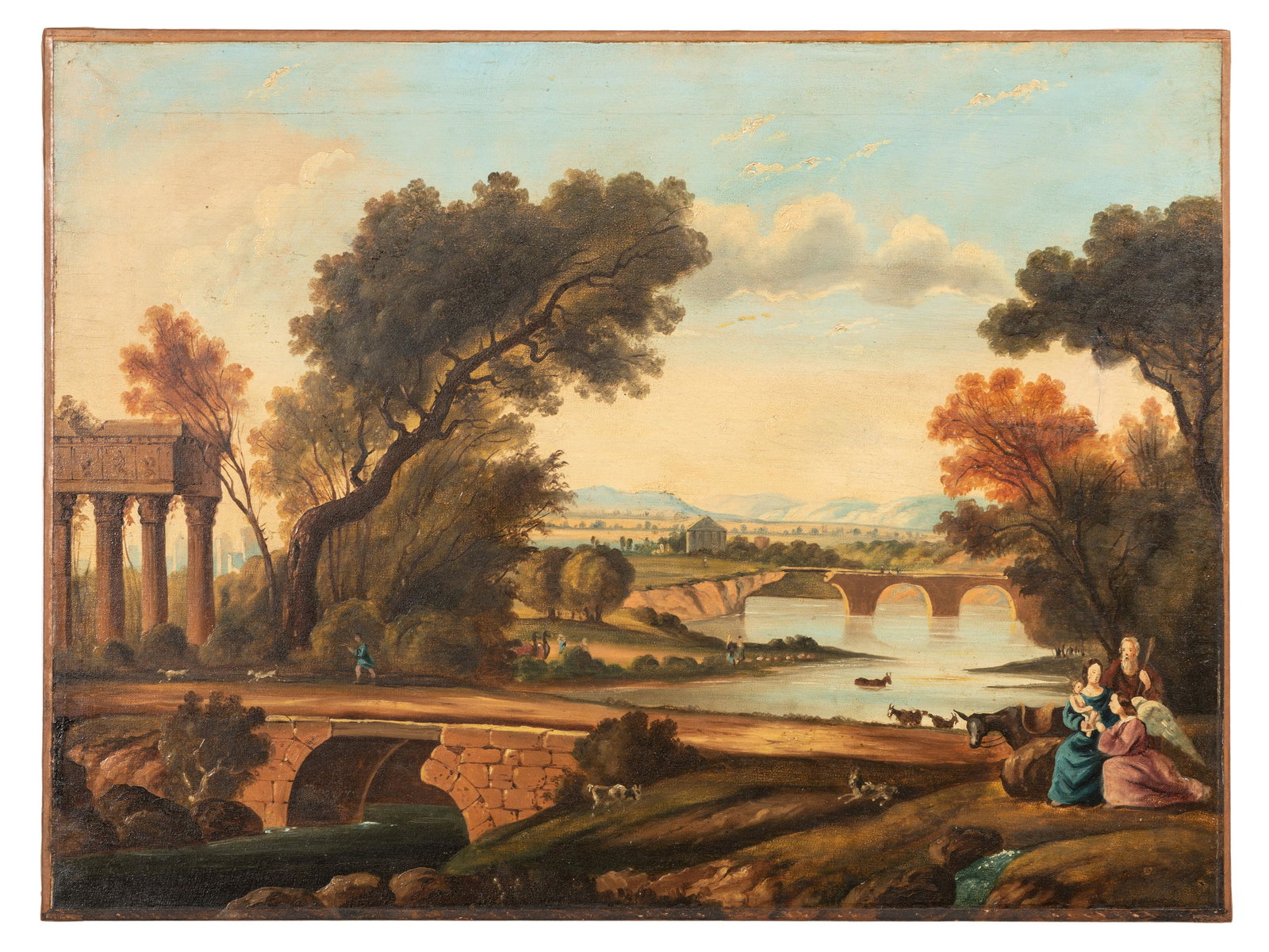 American School, 19th Century: American School, 19th Century Holy Family in a Classical Landscape oil on canvas 23 1/4 x 31 1/2 inches. Property from a Michigan Collector