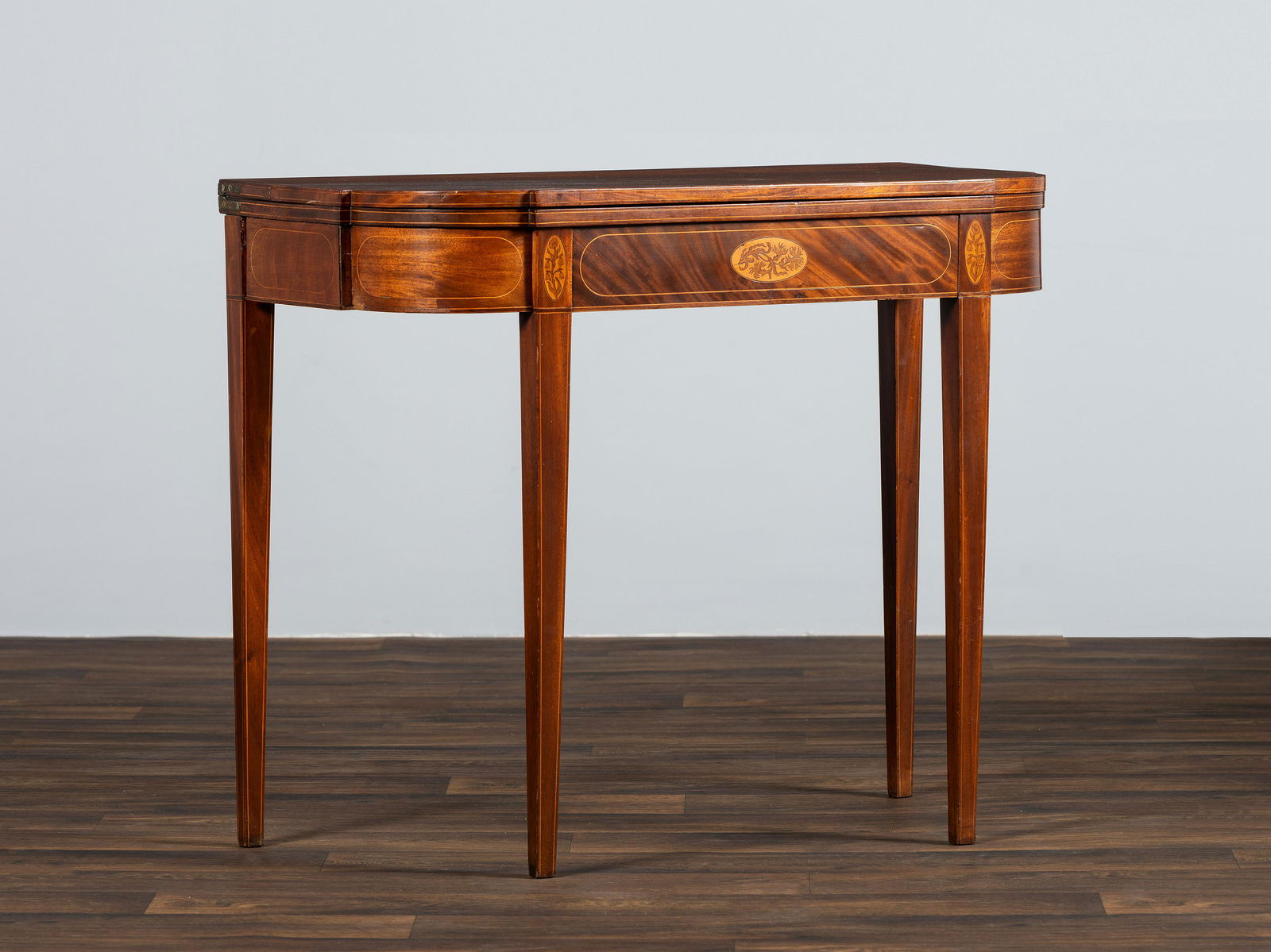 A Federal Figured and Floral Inlaid Mahogany Game Table (1 of 4)
